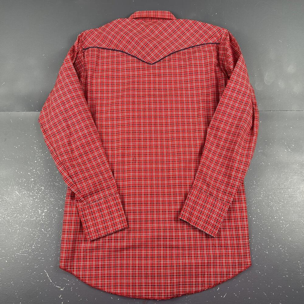 VTG Karman Shirt Mens MT Red Navy Micro Check Plaid Calvary Bib Rockabilly USA - Picture 7 of 8
